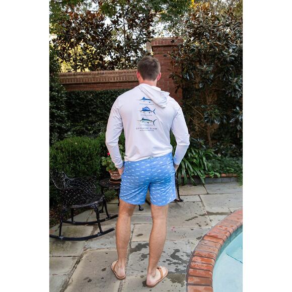 MENS BOOGIE BOARD SWIM TRUNK IN FISH PRINT ON MARINA BLUE - Picture 3 of 6
